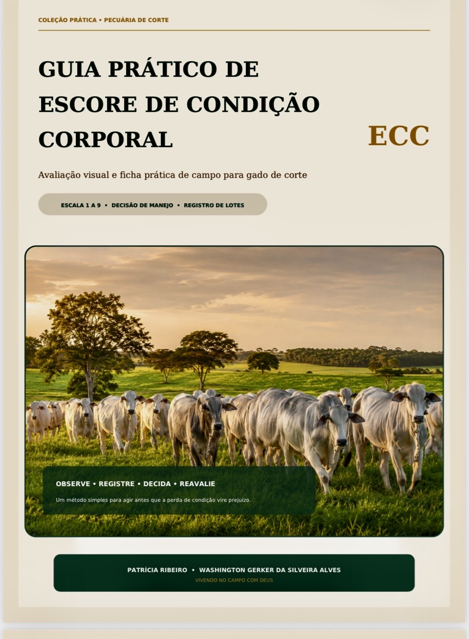 Capa do Guia Rápido de Escore de Condição Corporal — ECC
